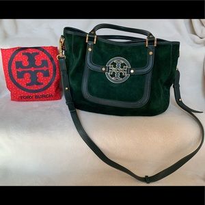 Tory Burch Amanda Dark Green Suede Hobo Bag